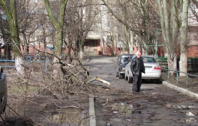 Штормовой ветер в Мариуполе валил деревья, и ломал билборды