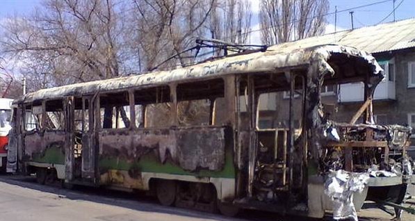 На окраине сгорел трамвай
